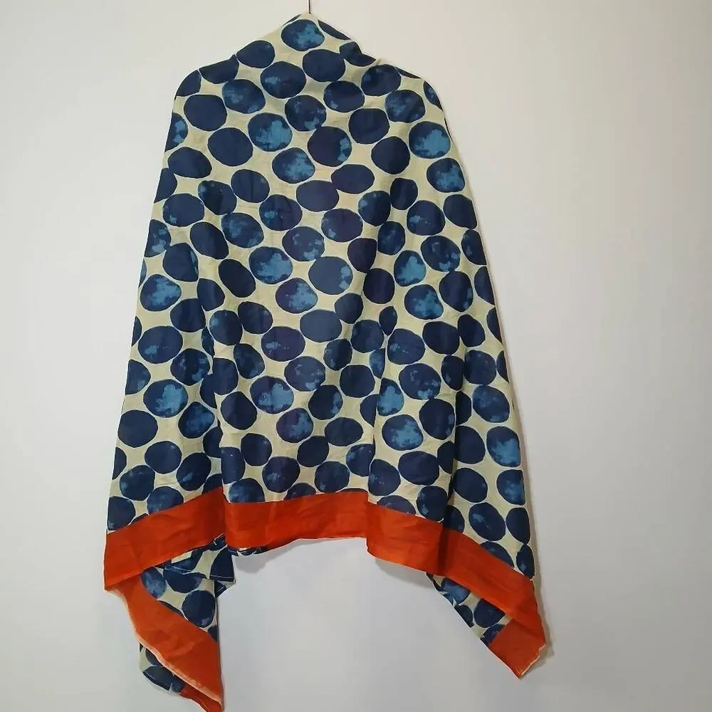 Womens long blue red polka dot scarf or beach cover cooling cotton lightweight